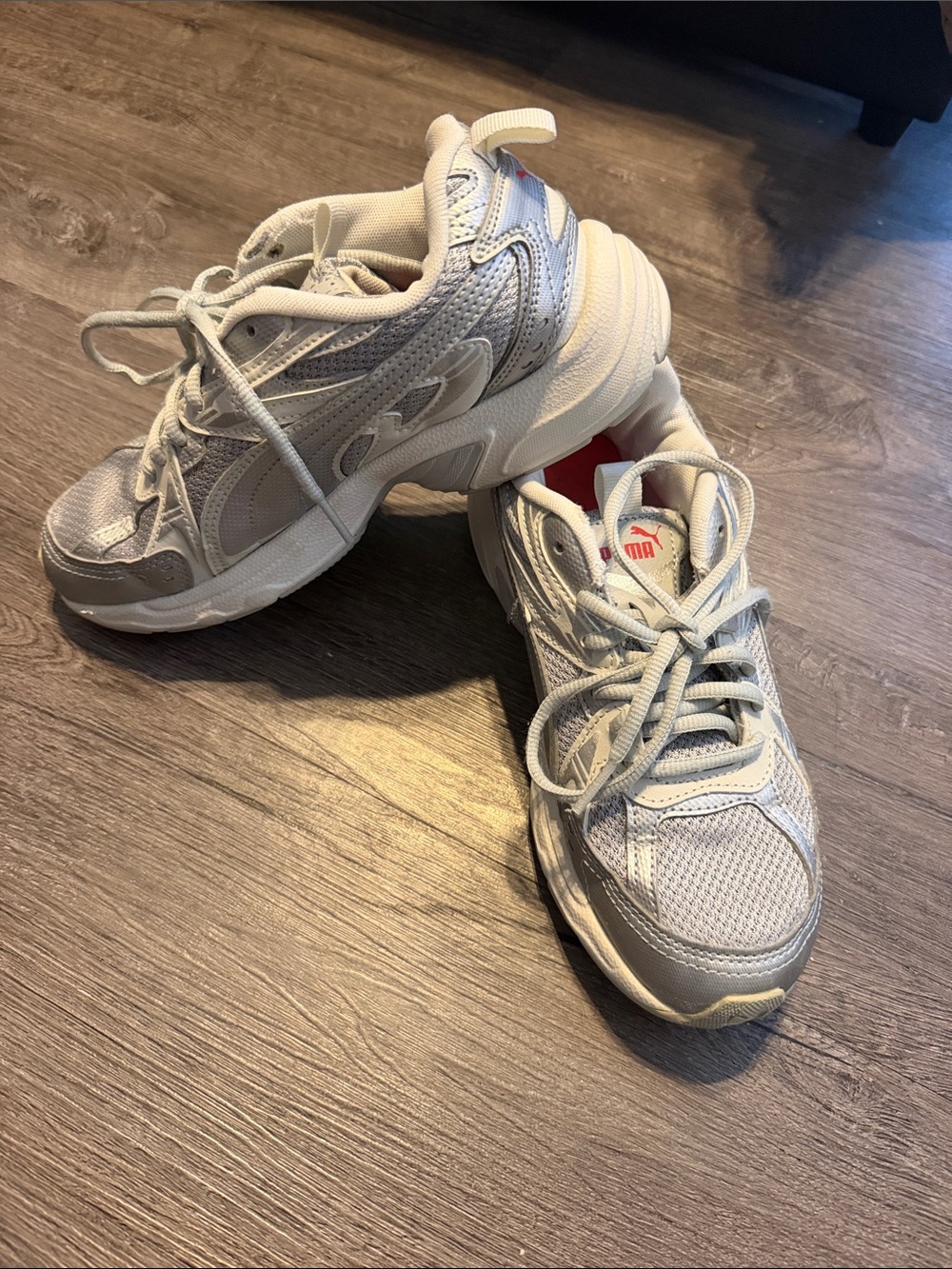 Puma Women’s Light Gray and White Chunky Sneakers